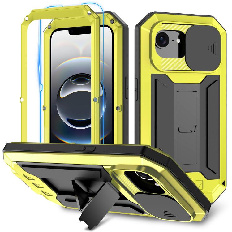 For iPhone 16e R-JUST Sliding Camera IP54 Life Waterproof Holder Phone Case(Yellow) - iPhone 16e Cases by R-JUST | Online Shopping UK | buy2fix