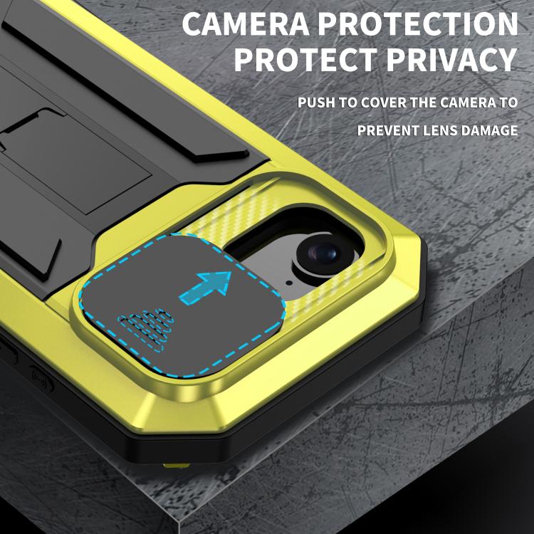 For iPhone 16e R-JUST Sliding Camera IP54 Life Waterproof Holder Phone Case(Yellow) - iPhone 16e Cases by R-JUST | Online Shopping UK | buy2fix