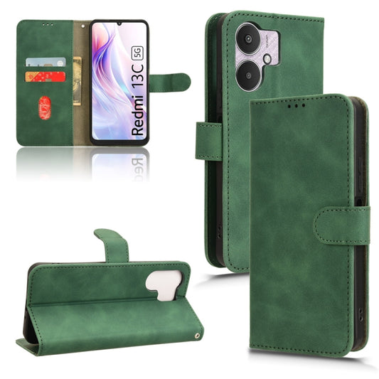 For Xiaomi Redmi 13C 5G Skin Feel Magnetic Flip Leather Phone Case(Green) - 13C Cases by buy2fix | Online Shopping UK | buy2fix