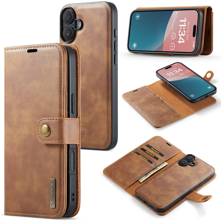 For iPhone 16 DG.MING Crazy Horse Texture Detachable Magnetic Leather Phone Case(Brown) - iPhone 16 Cases by DG.MING | Online Shopping UK | buy2fix