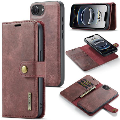 For iPhone 16e DG.MING Crazy Horse Texture Detachable Magnetic Leather Phone Case(Red) - iPhone 16e Cases by DG.MING | Online Shopping UK | buy2fix