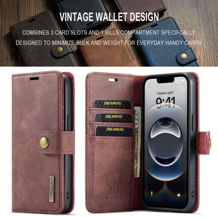 For iPhone 16e DG.MING Crazy Horse Texture Detachable Magnetic Leather Phone Case(Red) - iPhone 16e Cases by DG.MING | Online Shopping UK | buy2fix