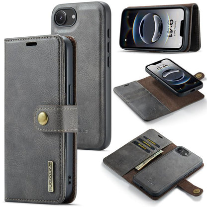 For iPhone 16e DG.MING Crazy Horse Texture Detachable Magnetic Leather Phone Case(Grey) - iPhone 16e Cases by DG.MING | Online Shopping UK | buy2fix