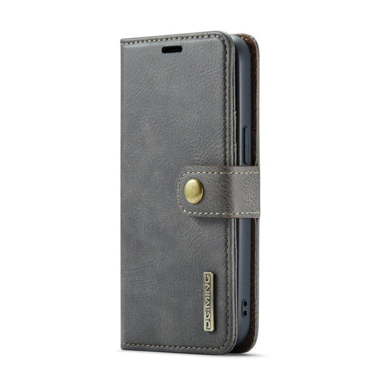 For iPhone 16e DG.MING Crazy Horse Texture Detachable Magnetic Leather Phone Case(Grey) - iPhone 16e Cases by DG.MING | Online Shopping UK | buy2fix