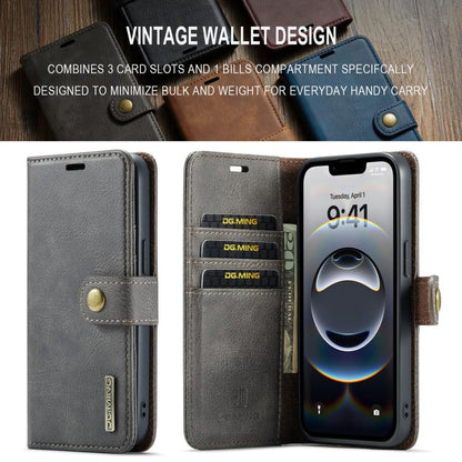 For iPhone 16e DG.MING Crazy Horse Texture Detachable Magnetic Leather Phone Case(Grey) - iPhone 16e Cases by DG.MING | Online Shopping UK | buy2fix