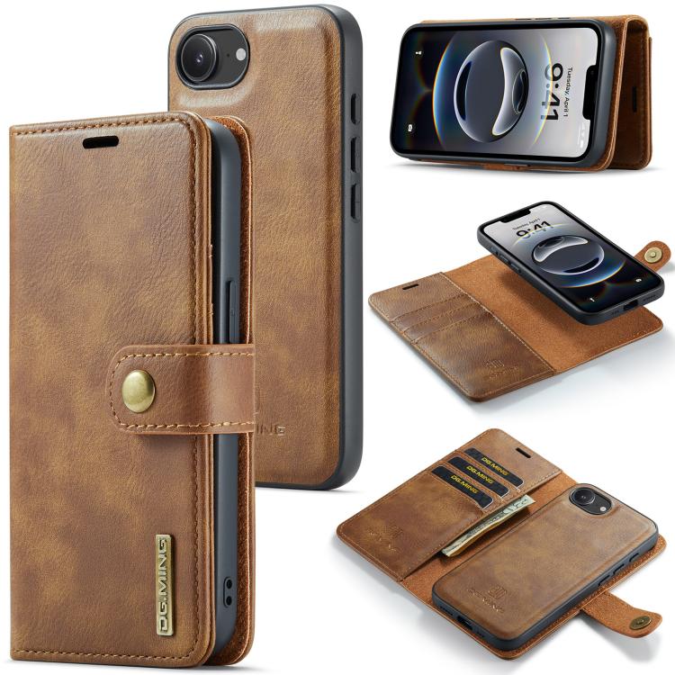 For iPhone 16e DG.MING Crazy Horse Texture Detachable Magnetic Leather Phone Case(Brown) - iPhone 16e Cases by DG.MING | Online Shopping UK | buy2fix