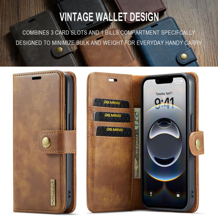 For iPhone 16e DG.MING Crazy Horse Texture Detachable Magnetic Leather Phone Case(Brown) - iPhone 16e Cases by DG.MING | Online Shopping UK | buy2fix