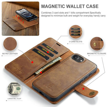 For iPhone 16e DG.MING Crazy Horse Texture Detachable Magnetic Leather Phone Case(Brown) - iPhone 16e Cases by DG.MING | Online Shopping UK | buy2fix