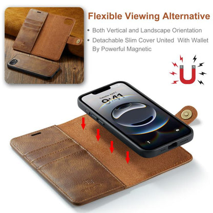 For iPhone 16e DG.MING Crazy Horse Texture Detachable Magnetic Leather Phone Case(Brown) - iPhone 16e Cases by DG.MING | Online Shopping UK | buy2fix