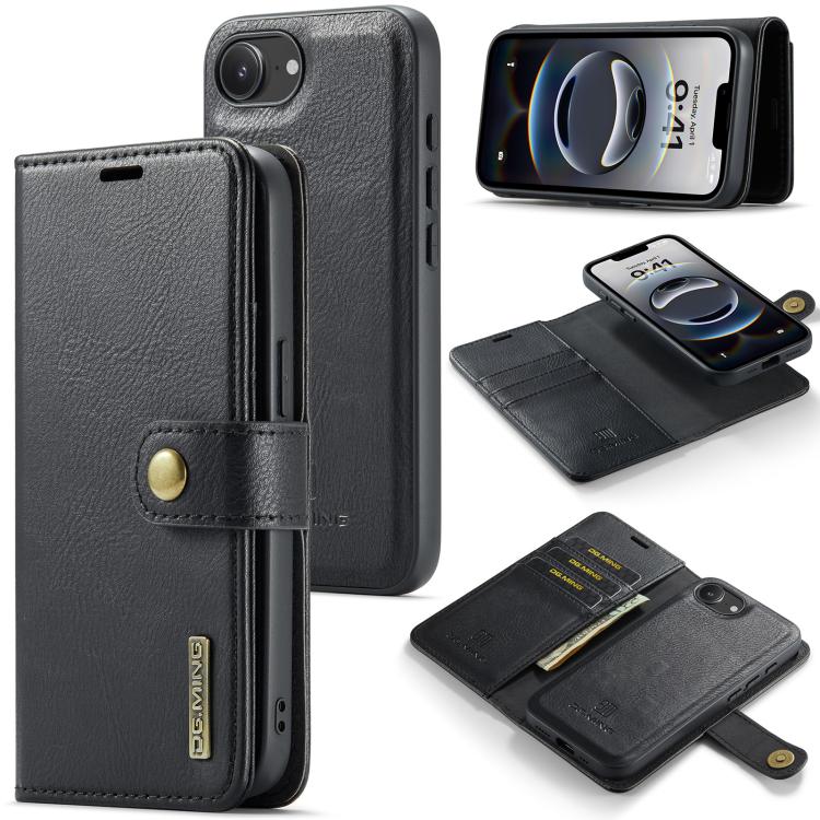For iPhone 16e DG.MING Crazy Horse Texture Detachable Magnetic Leather Phone Case(Black) - iPhone 16e Cases by DG.MING | Online Shopping UK | buy2fix