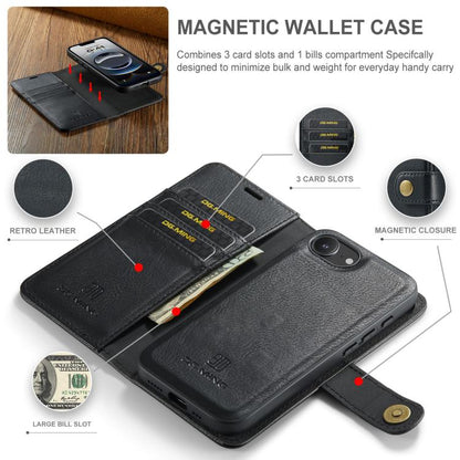 For iPhone 16e DG.MING Crazy Horse Texture Detachable Magnetic Leather Phone Case(Black) - iPhone 16e Cases by DG.MING | Online Shopping UK | buy2fix