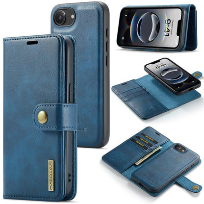 For iPhone 16e DG.MING Crazy Horse Texture Detachable Magnetic Leather Phone Case(Blue) - iPhone 16e Cases by DG.MING | Online Shopping UK | buy2fix