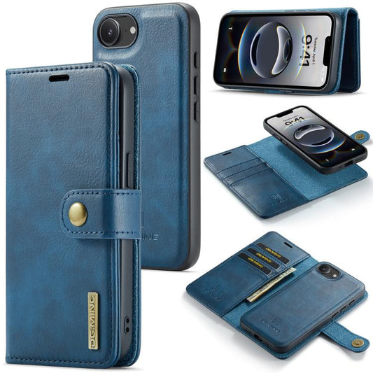 For iPhone 16e DG.MING Crazy Horse Texture Detachable Magnetic Leather Phone Case(Blue) - iPhone 16e Cases by DG.MING | Online Shopping UK | buy2fix