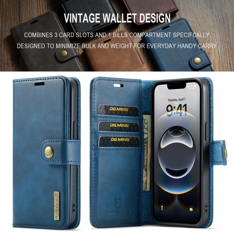 For iPhone 16e DG.MING Crazy Horse Texture Detachable Magnetic Leather Phone Case(Blue) - iPhone 16e Cases by DG.MING | Online Shopping UK | buy2fix