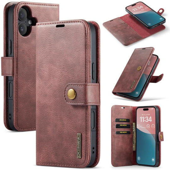 For iPhone 17 DG.MING Crazy Horse Texture Detachable Magnetic Leather Phone Case(Red)