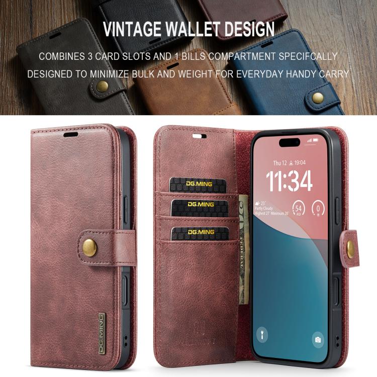 For iPhone 17 DG.MING Crazy Horse Texture Detachable Magnetic Leather Phone Case(Red) - iPhone 17 Cases by DG.MING | Online Shopping UK | buy2fix