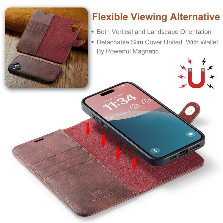 For iPhone 17 DG.MING Crazy Horse Texture Detachable Magnetic Leather Phone Case(Red) - iPhone 17 Cases by DG.MING | Online Shopping UK | buy2fix