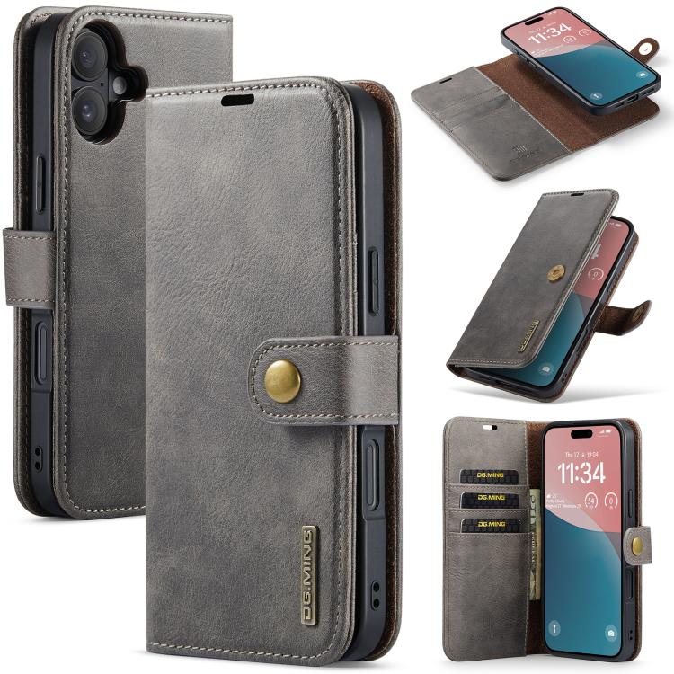 For iPhone 17 DG.MING Crazy Horse Texture Detachable Magnetic Leather Phone Case(Grey) - iPhone 17 Cases by DG.MING | Online Shopping UK | buy2fix