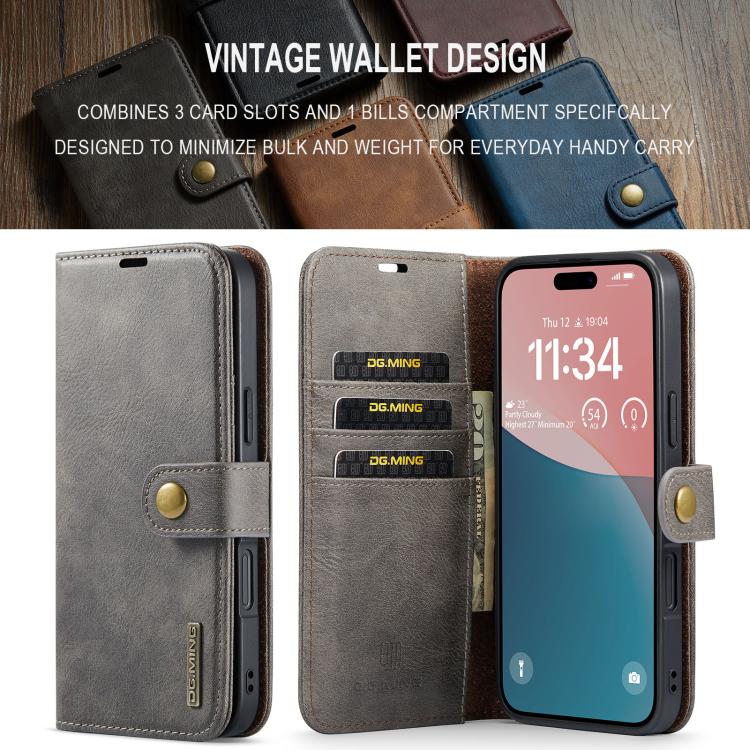 For iPhone 17 DG.MING Crazy Horse Texture Detachable Magnetic Leather Phone Case(Grey) - iPhone 17 Cases by DG.MING | Online Shopping UK | buy2fix