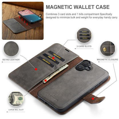 For iPhone 17 DG.MING Crazy Horse Texture Detachable Magnetic Leather Phone Case(Grey) - iPhone 17 Cases by DG.MING | Online Shopping UK | buy2fix