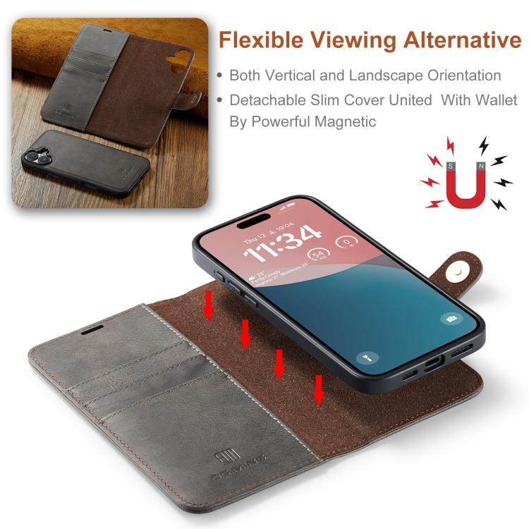 For iPhone 17 DG.MING Crazy Horse Texture Detachable Magnetic Leather Phone Case(Grey) - iPhone 17 Cases by DG.MING | Online Shopping UK | buy2fix