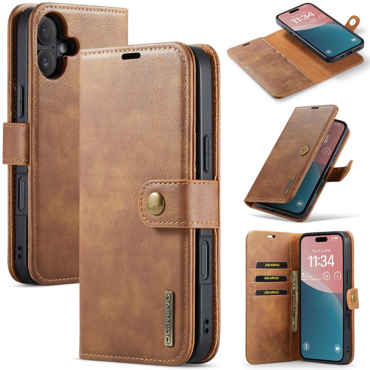 For iPhone 17 DG.MING Crazy Horse Texture Detachable Magnetic Leather Phone Case(Brown) - iPhone 17 Cases by DG.MING | Online Shopping UK | buy2fix
