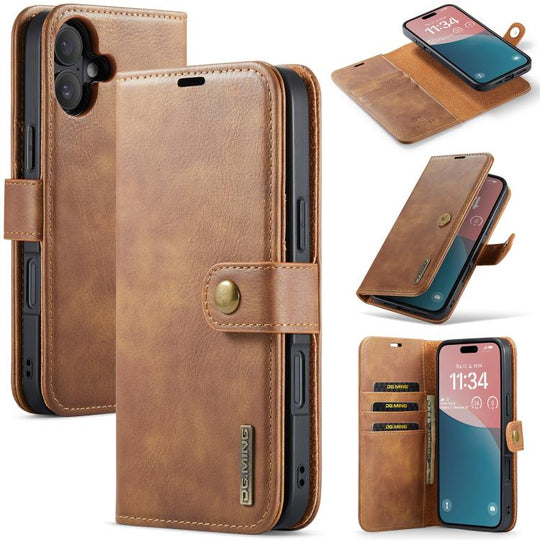 For iPhone 17 DG.MING Crazy Horse Texture Detachable Magnetic Leather Phone Case(Brown)