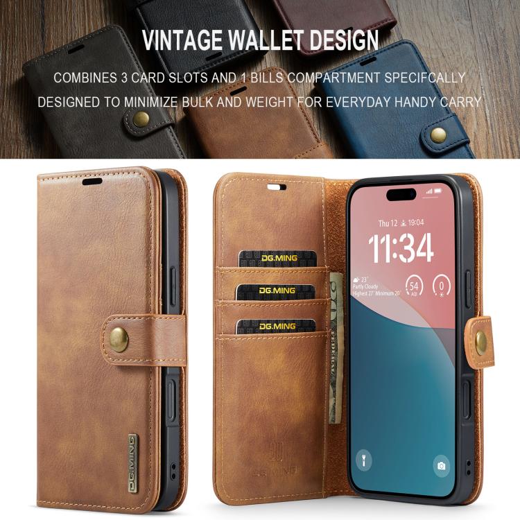 For iPhone 17 DG.MING Crazy Horse Texture Detachable Magnetic Leather Phone Case(Brown) - iPhone 17 Cases by DG.MING | Online Shopping UK | buy2fix