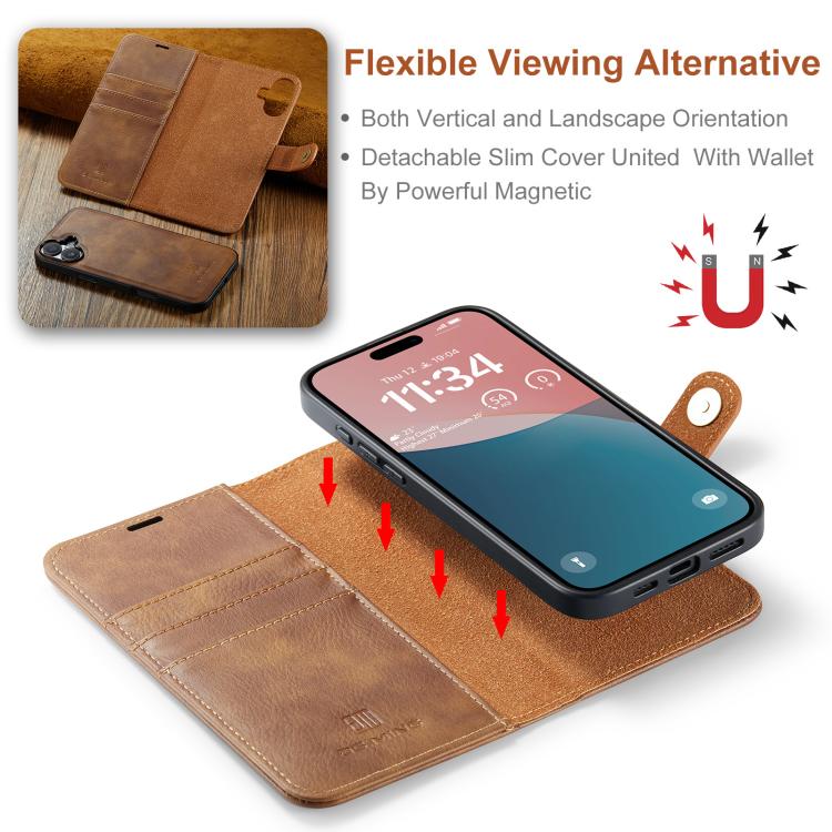 For iPhone 17 DG.MING Crazy Horse Texture Detachable Magnetic Leather Phone Case(Brown) - iPhone 17 Cases by DG.MING | Online Shopping UK | buy2fix