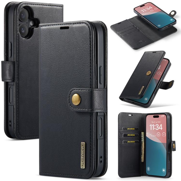For iPhone 17 DG.MING Crazy Horse Texture Detachable Magnetic Leather Phone Case(Black) - iPhone 17 Cases by DG.MING | Online Shopping UK | buy2fix