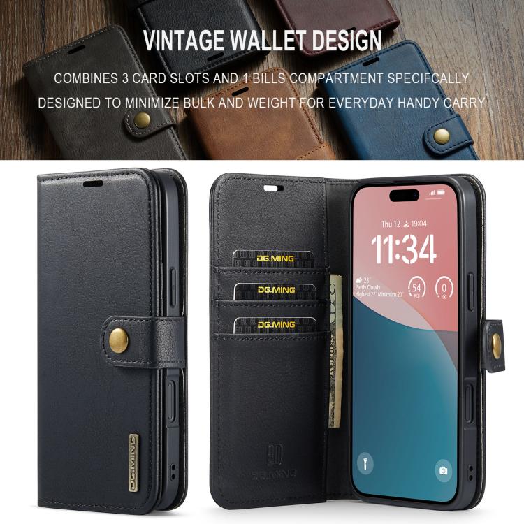 For iPhone 17 DG.MING Crazy Horse Texture Detachable Magnetic Leather Phone Case(Black) - iPhone 17 Cases by DG.MING | Online Shopping UK | buy2fix