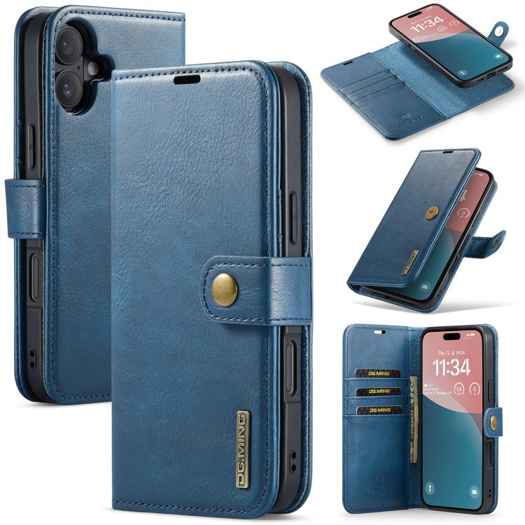 For iPhone 17 DG.MING Crazy Horse Texture Detachable Magnetic Leather Phone Case(Blue) - iPhone 17 Cases by DG.MING | Online Shopping UK | buy2fix