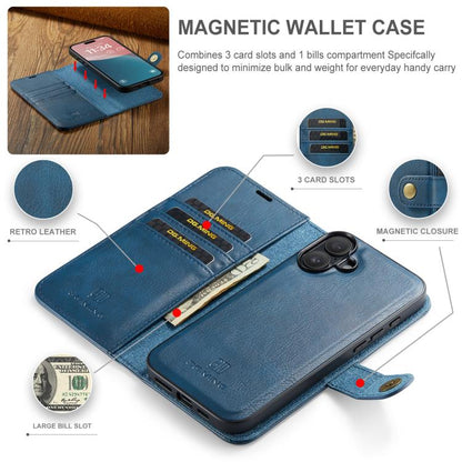 For iPhone 17 DG.MING Crazy Horse Texture Detachable Magnetic Leather Phone Case(Blue) - iPhone 17 Cases by DG.MING | Online Shopping UK | buy2fix