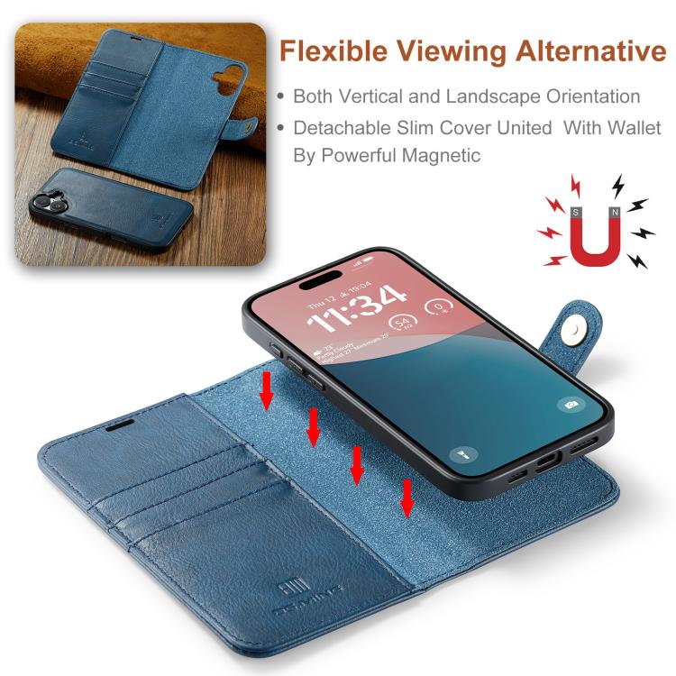 For iPhone 17 DG.MING Crazy Horse Texture Detachable Magnetic Leather Phone Case(Blue) - iPhone 17 Cases by DG.MING | Online Shopping UK | buy2fix