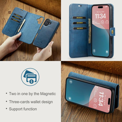 For iPhone 17 DG.MING Crazy Horse Texture Detachable Magnetic Leather Phone Case(Blue) - iPhone 17 Cases by DG.MING | Online Shopping UK | buy2fix