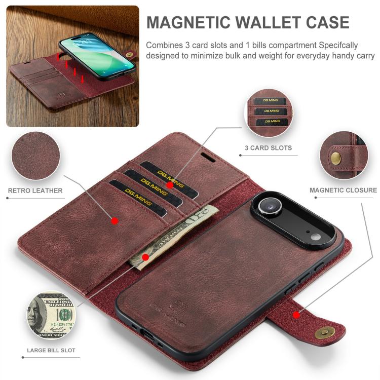 For iPhone Air DG.MING Crazy Horse Texture Detachable Magnetic Leather Phone Case(Red) - iPhone Air Cases by DG.MING | Online Shopping UK | buy2fix