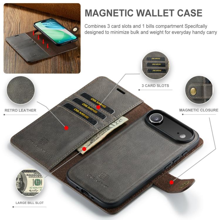 For iPhone 17 Air DG.MING Crazy Horse Texture Detachable Magnetic Leather Phone Case(Grey) - iPhone 17 Air Cases by DG.MING | Online Shopping UK | buy2fix