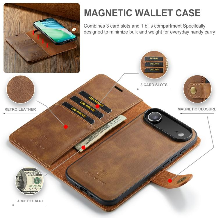 For iPhone 17 Air DG.MING Crazy Horse Texture Detachable Magnetic Leather Phone Case(Brown) - iPhone 17 Air Cases by DG.MING | Online Shopping UK | buy2fix