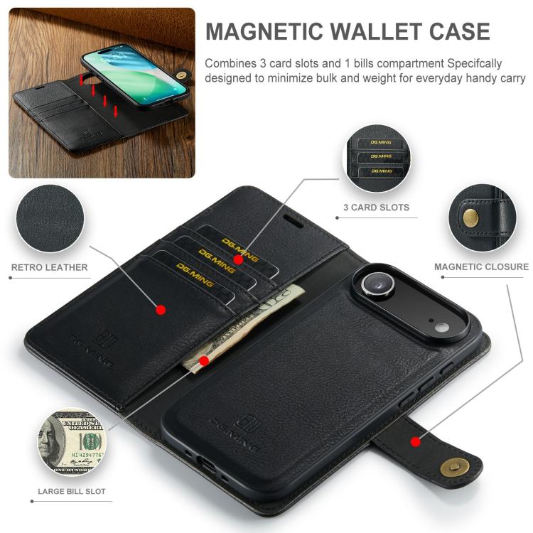 For iPhone 17 Air DG.MING Crazy Horse Texture Detachable Magnetic Leather Phone Case(Black) - iPhone 17 Air Cases by DG.MING | Online Shopping UK | buy2fix