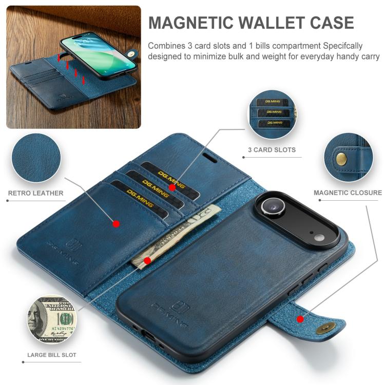 For iPhone Air DG.MING Crazy Horse Texture Detachable Magnetic Leather Phone Case(Blue) - iPhone Air Cases by DG.MING | Online Shopping UK | buy2fix