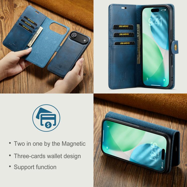 For iPhone Air DG.MING Crazy Horse Texture Detachable Magnetic Leather Phone Case(Blue) - iPhone Air Cases by DG.MING | Online Shopping UK | buy2fix