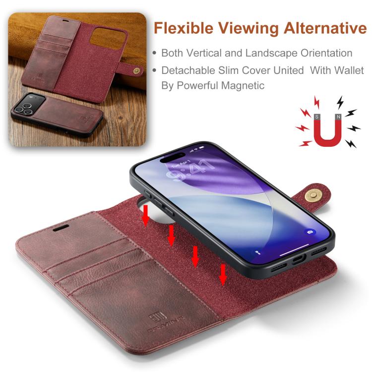 For iPhone 17 Pro DG.MING Crazy Horse Texture Detachable Magnetic Leather Phone Case(Red) - iPhone 17 Pro Cases by DG.MING | Online Shopping UK | buy2fix