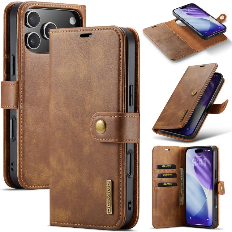 For iPhone 17 Pro DG.MING Crazy Horse Texture Detachable Magnetic Leather Phone Case(Brown) - iPhone 17 Pro Cases by DG.MING | Online Shopping UK | buy2fix
