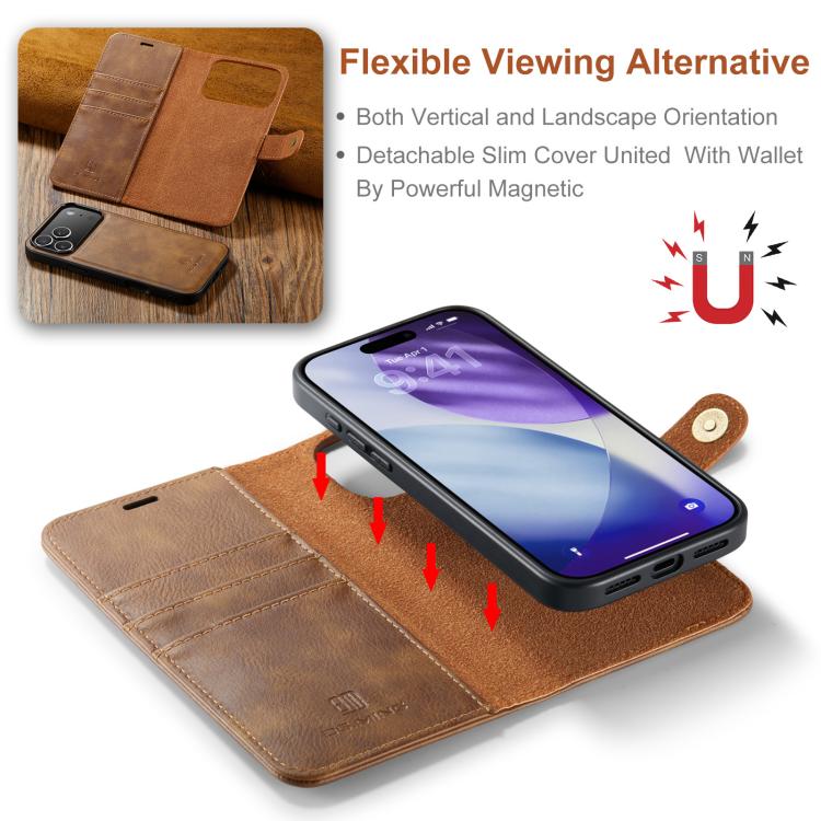 For iPhone 17 Pro DG.MING Crazy Horse Texture Detachable Magnetic Leather Phone Case(Brown) - iPhone 17 Pro Cases by DG.MING | Online Shopping UK | buy2fix
