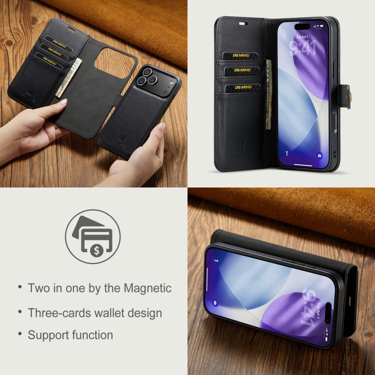For iPhone 17 Pro DG.MING Crazy Horse Texture Detachable Magnetic Leather Phone Case(Black) - iPhone 17 Pro Cases by DG.MING | Online Shopping UK | buy2fix