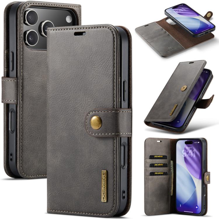 For iPhone 17 Pro Max DG.MING Crazy Horse Texture Detachable Magnetic Leather Phone Case(Grey) - iPhone 17 Pro Max Cases by DG.MING | Online Shopping UK | buy2fix