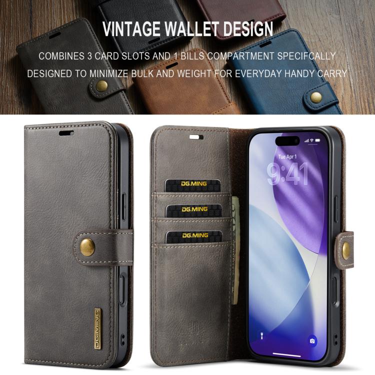For iPhone 17 Pro Max DG.MING Crazy Horse Texture Detachable Magnetic Leather Phone Case(Grey) - iPhone 17 Pro Max Cases by DG.MING | Online Shopping UK | buy2fix