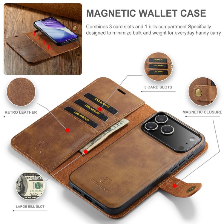 For iPhone 17 Pro Max DG.MING Crazy Horse Texture Detachable Magnetic Leather Phone Case(Brown) - iPhone 17 Pro Max Cases by DG.MING | Online Shopping UK | buy2fix