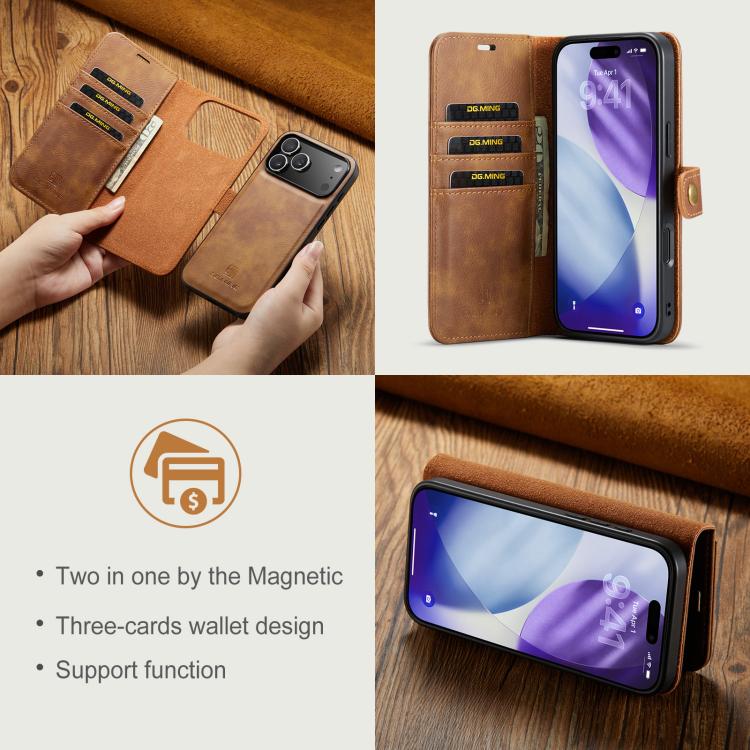 For iPhone 17 Pro Max DG.MING Crazy Horse Texture Detachable Magnetic Leather Phone Case(Brown) - iPhone 17 Pro Max Cases by DG.MING | Online Shopping UK | buy2fix