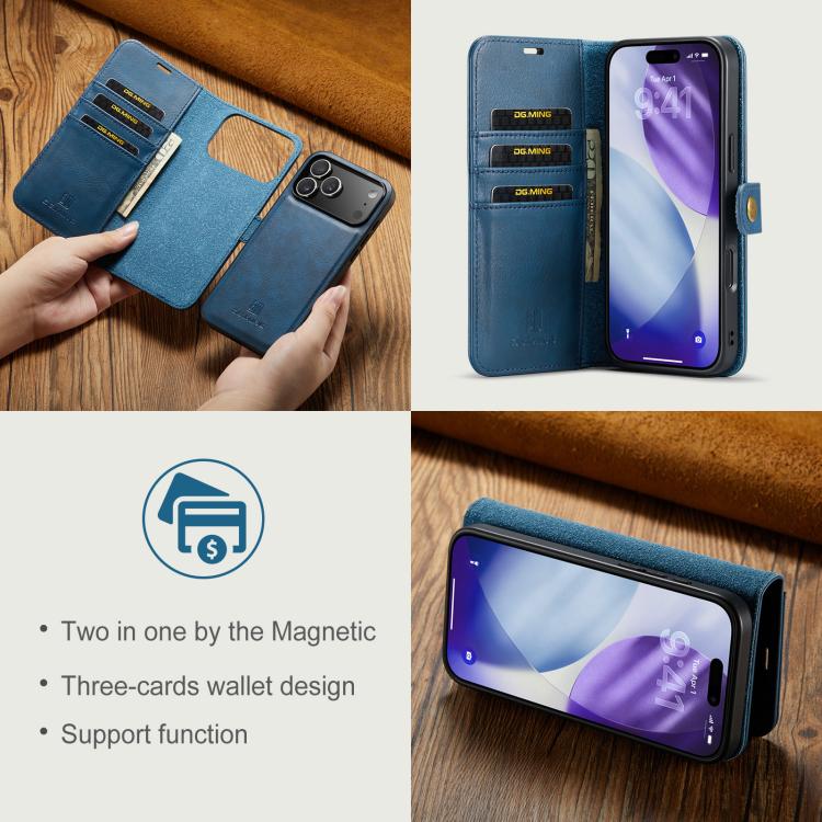 For iPhone 17 Pro Max DG.MING Crazy Horse Texture Detachable Magnetic Leather Phone Case(Blue) - iPhone 17 Pro Max Cases by DG.MING | Online Shopping UK | buy2fix